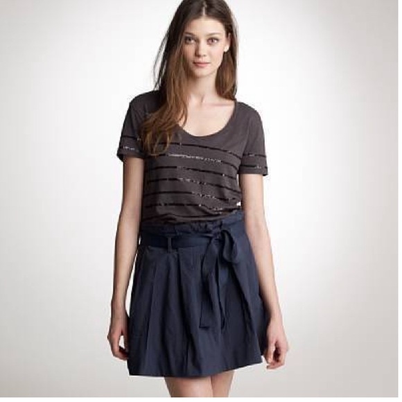 J. Crew Charcoal Gray Sequin Stripe Tee - Picture 1 of 6